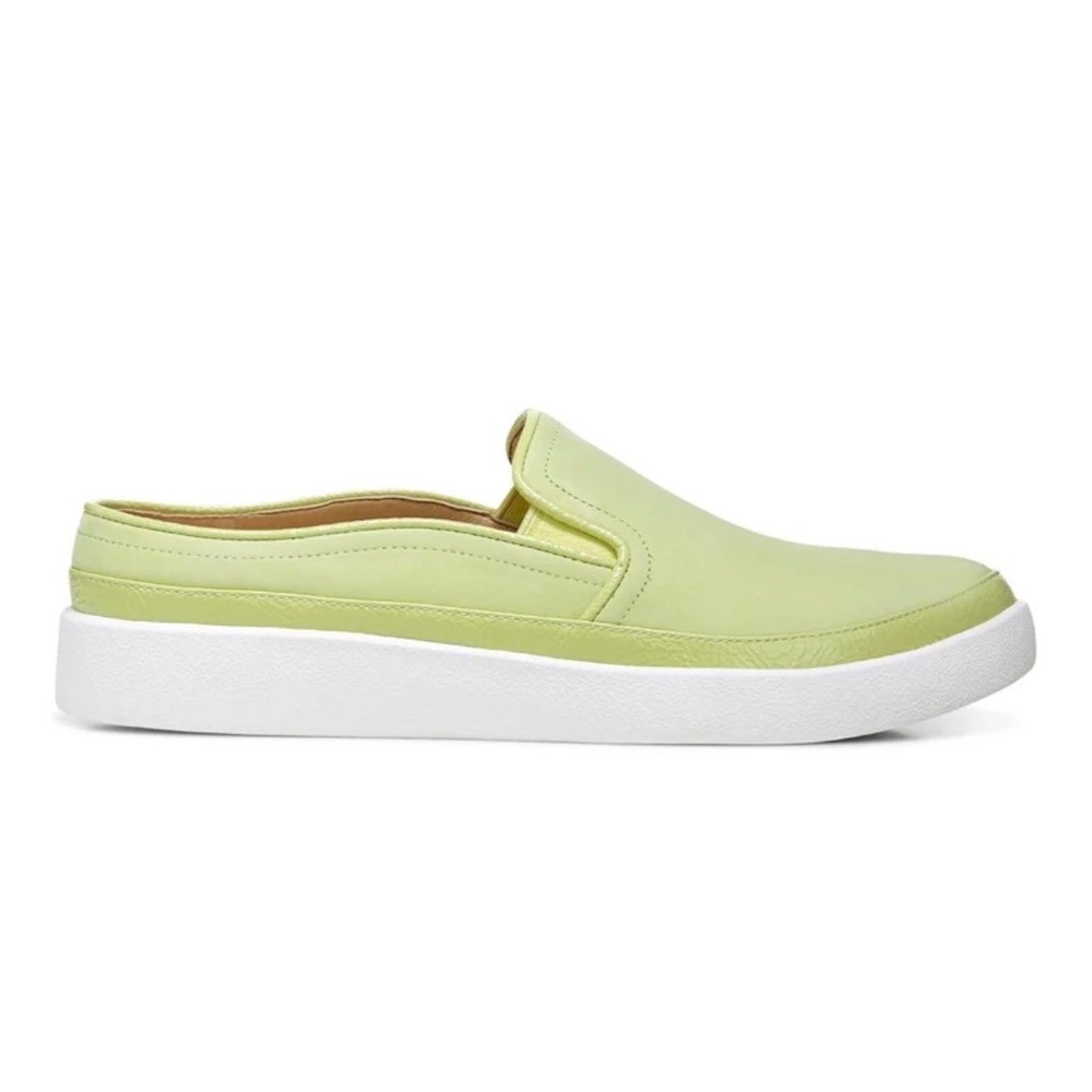 Vionic Effortless Lime Green Leather Slip On Mule Sneakers Womens 6.5